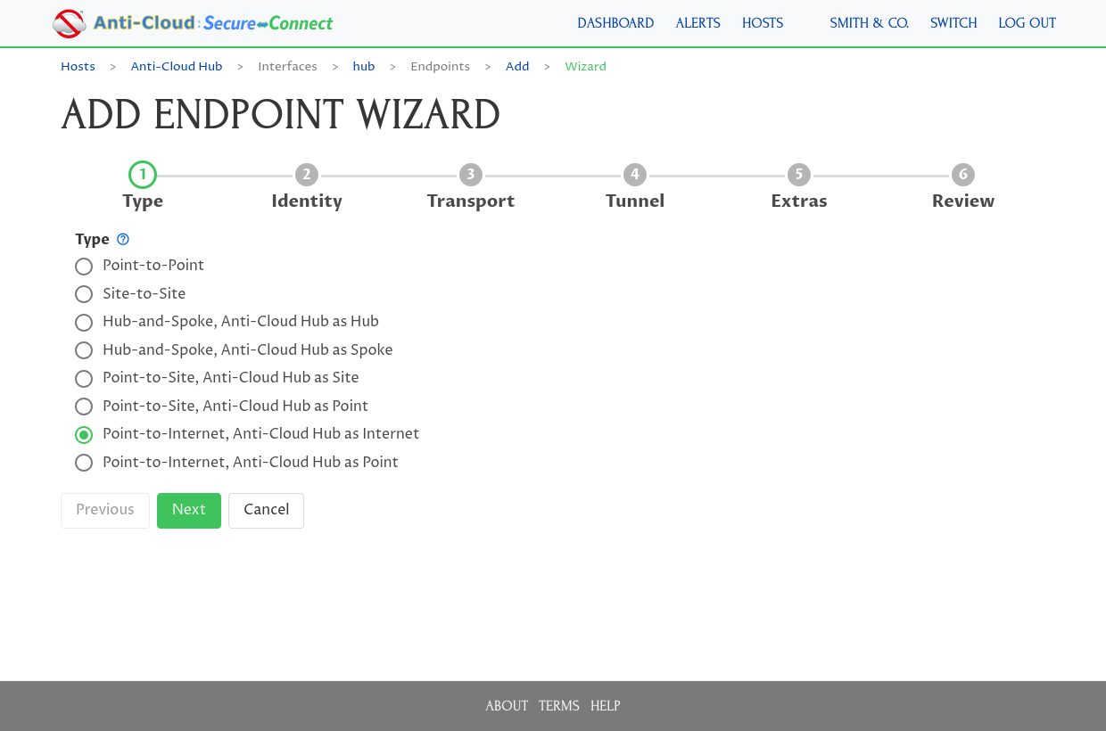Connection Wizard: Step 1